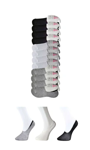 Siyah Gri ve Beyaz Kadın Babet Çorap 12 çift