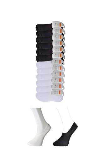 Siyah ve Beyaz Erkek Babet Çorap 12 çift