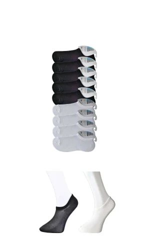 Siyah ve Beyaz Erkek Görünmez Çorap 9 çift