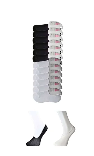 Siyah ve Beyaz Kadın Babet Çorap 12 çift