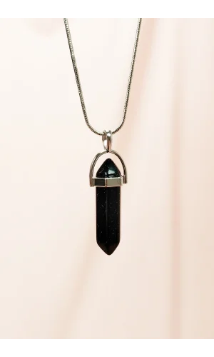 Siyah Yıldız Taşı Doğal Taşı Zincirli El Yapımı Tasarımlı Kolye Uç: 3,5 cm Zincir: 20 cm Kutulu
