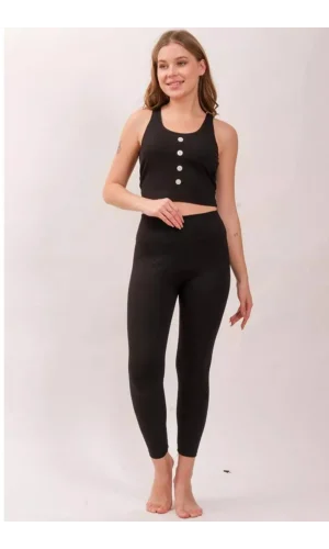 Siyah Yüksek Bel Fitilli Kadın Tayt Yazlık 2001