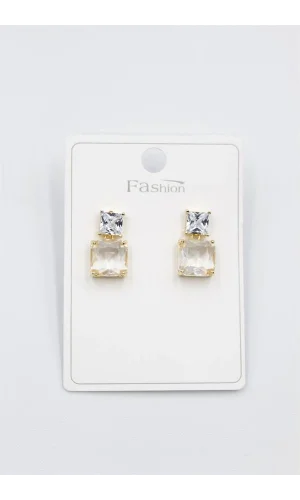 Taşlı Baget Küpe - Altın