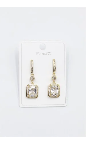 Taşlı Baget Küpe - Altın