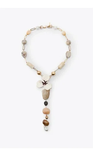 Taşlı Çiçek Kolye - Altın