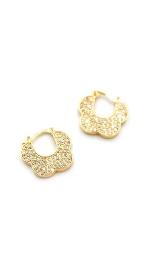 Taşlı Çiçek Küpe - Altın