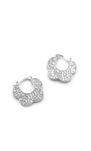 Taşlı Çiçek Küpe - Gümüş