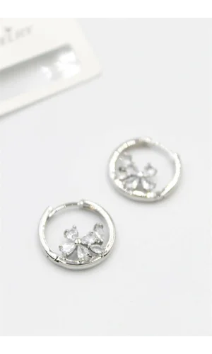 Taşlı Çiçek Küpe - Gümüş