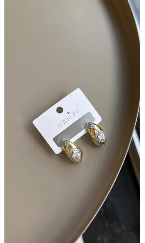 Taşlı Damla Küpe - Altın