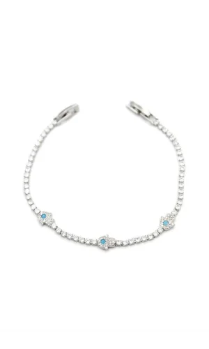 Taşlı Fatıma Ana Eli Bileklik - Gümüş