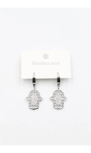 Taşlı Fatıma Eli Küpe - Gümüş