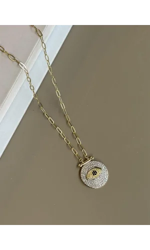 Taşlı Göz Kolye - Altın