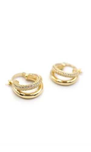 Taşlı Halka Küpe - Altın