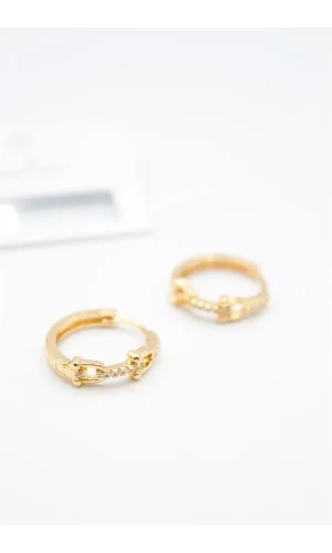 Taşlı Halka Küpe - Altın