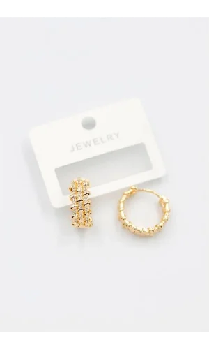 Taşlı Halka Küpe - Altın