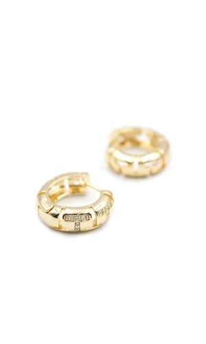 Taşlı Halka Küpe - Altın