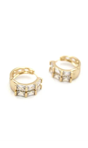 Taşlı Halka Küpe - Altın