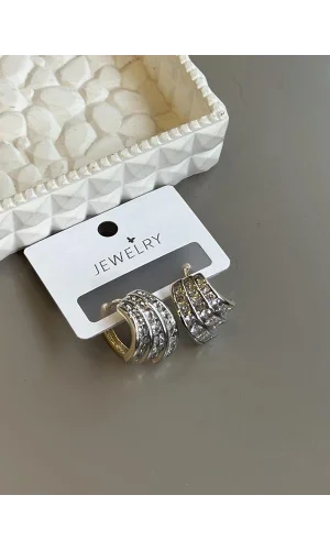 Taşlı Halka Küpe - Altın