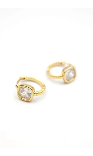 Taşlı Halka Küpe - Altın