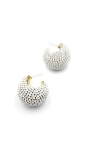 Taşlı Halka Küpe - Beyaz