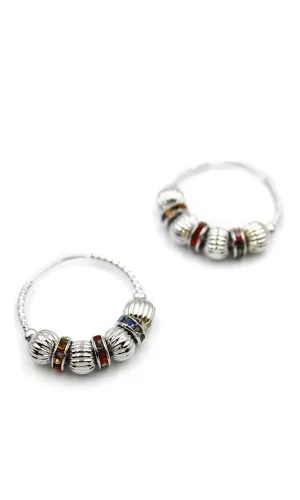 Taşlı Halka Küpe - Gümüş