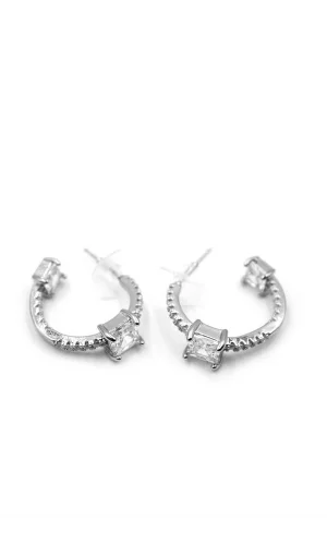 Taşlı Halka Küpe - Gümüş