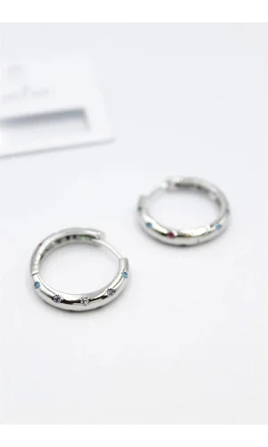 Taşlı Halka Küpe - Gümüş