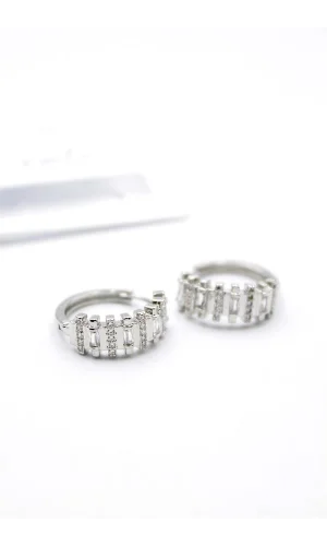 Taşlı Halka Küpe - Gümüş