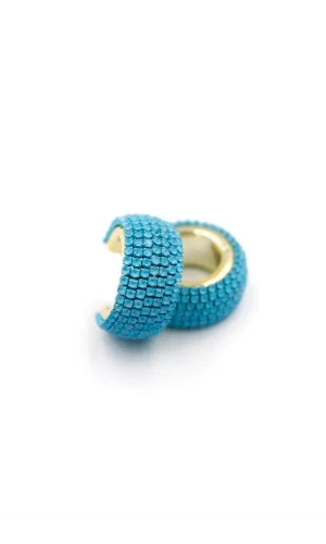 Taşlı Halka Küpe - Mavi