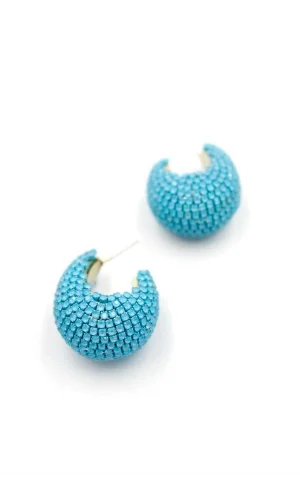 Taşlı Halka Küpe - Mavi