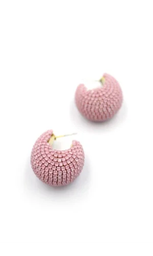 Taşlı Halka Küpe - Pembe