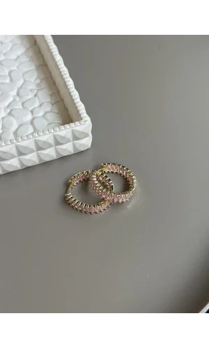 Taşlı Halka Küpe - Pembe