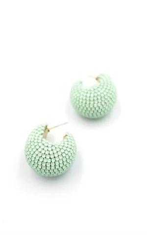 Taşlı Halka Küpe - Yeşil