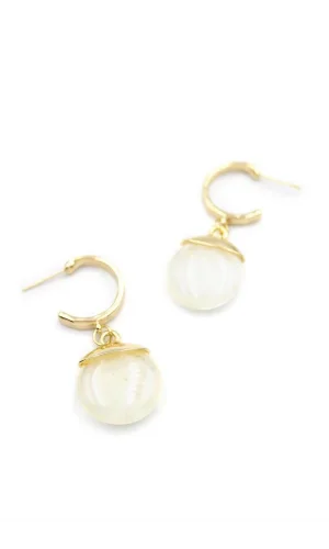 Taşlı Halkalı Küpe - Krem