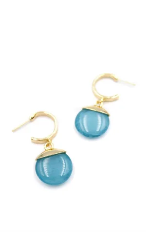 Taşlı Halkalı Küpe - Turkuaz