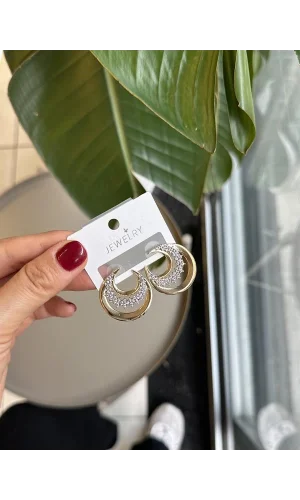 Taşlı Hilal Küpe - Altın