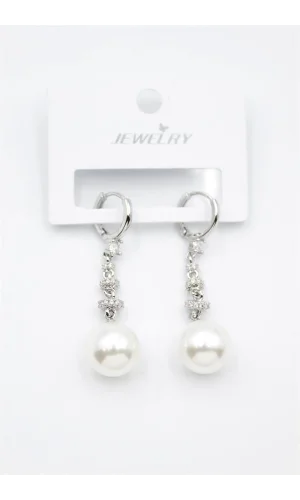 Taşlı İnci Küpe - Gümüş