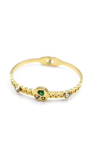 Taşlı Kalp Bilezik - Altın