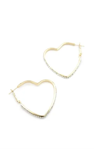 Taşlı Kalp Halka Küpe - Altın