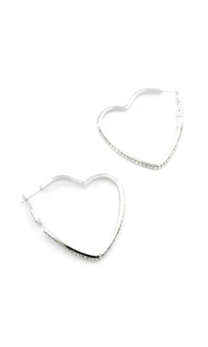 Taşlı Kalp Halka Küpe - Gümüş