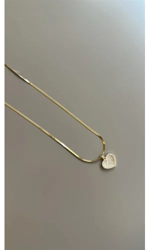 Taşlı Kalp Kolye - Altın