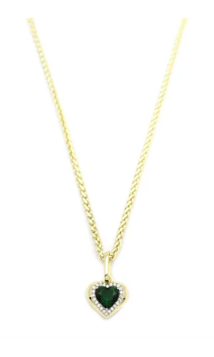 Taşlı Kalp Kolye - Yeşil