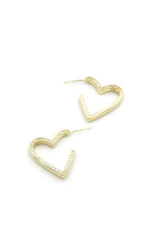 Taşlı Kalp Küpe - 14K Altın