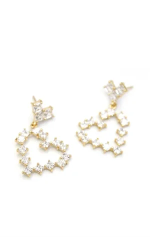 Taşlı Kalp Küpe - Altın