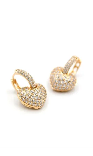 Taşlı Kalp Küpe - Altın