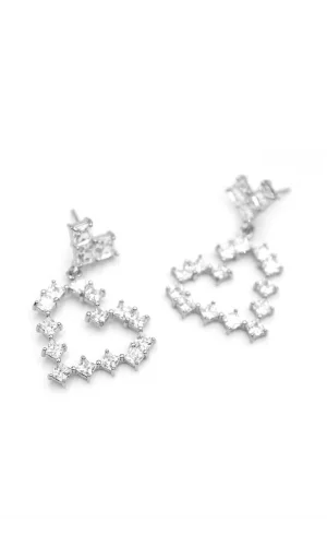 Taşlı Kalp Küpe - Gümüş