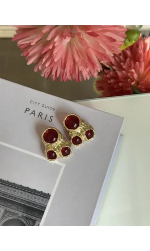 Taşlı Küpe - Bordo