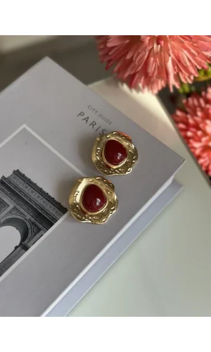 Taşlı Küpe - Bordo