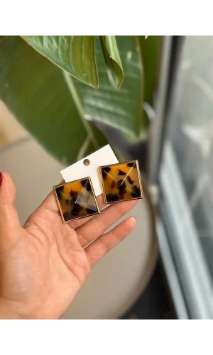 Taşlı Küpe - Kahverengi