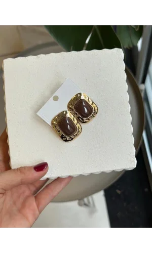 Taşlı Küpe - Kahverengi